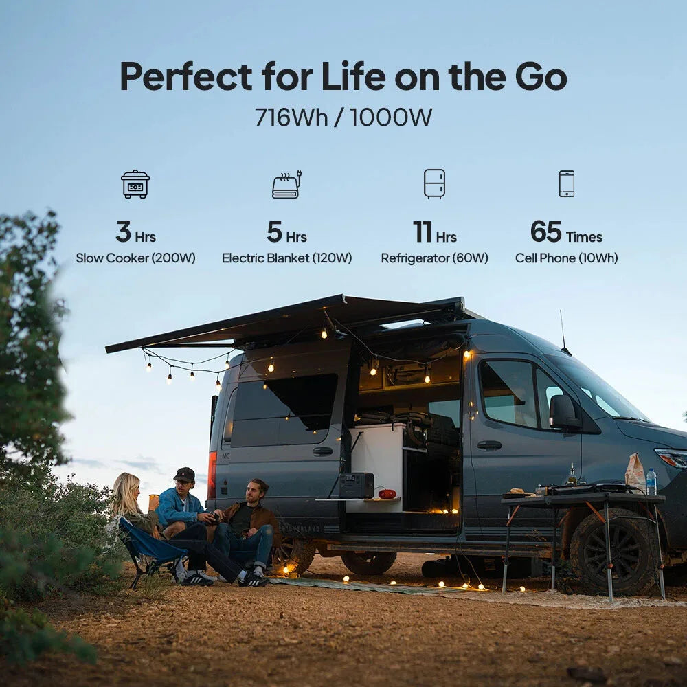 1000W 768Wh Portable Power Station Solar Generator for Off-Grid Living Outdoor Activities Power Bank