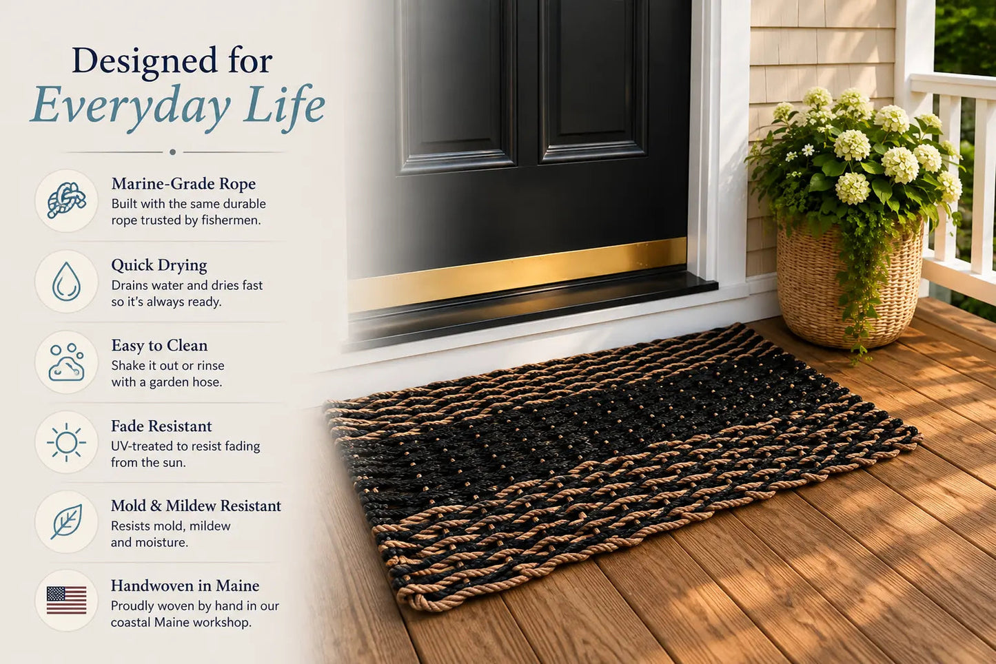 Black & Light Gray Double Weave Lobster Rope Doormat