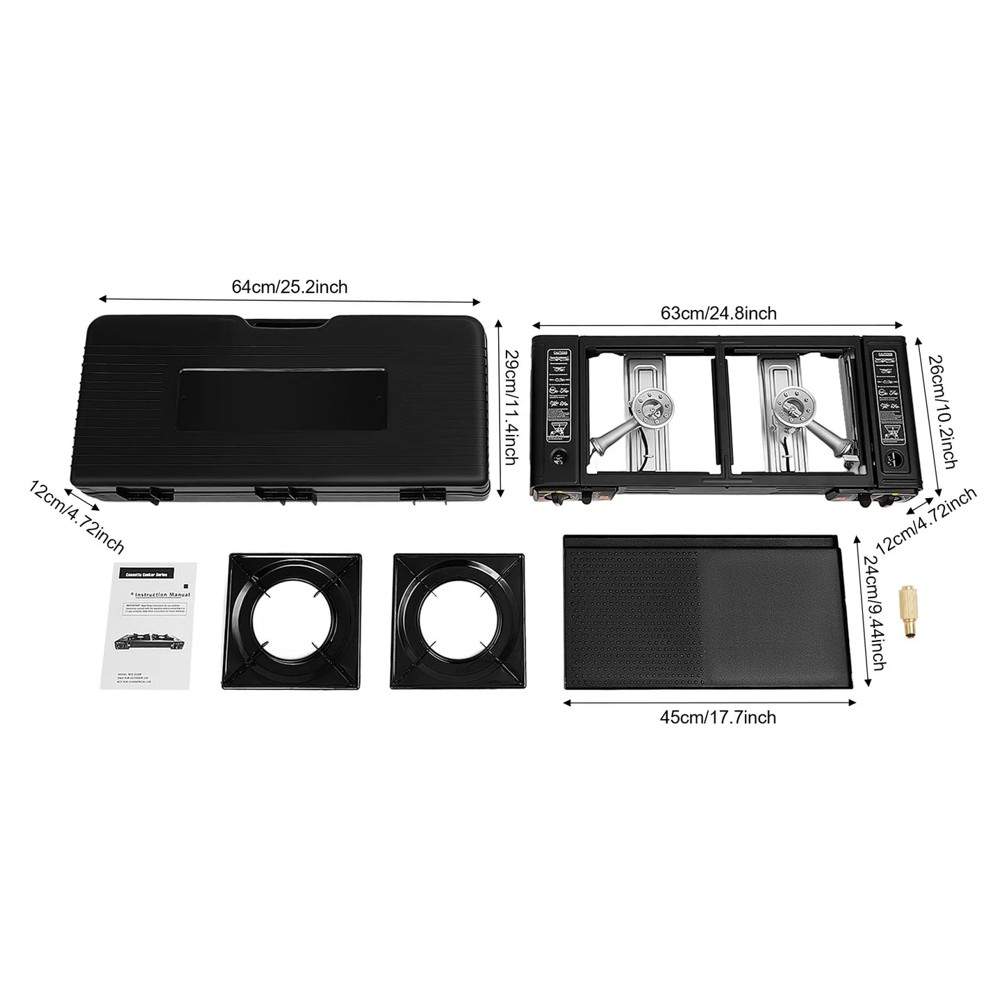 2500W Portable Camping Stove 2 Burners with Baking Tray