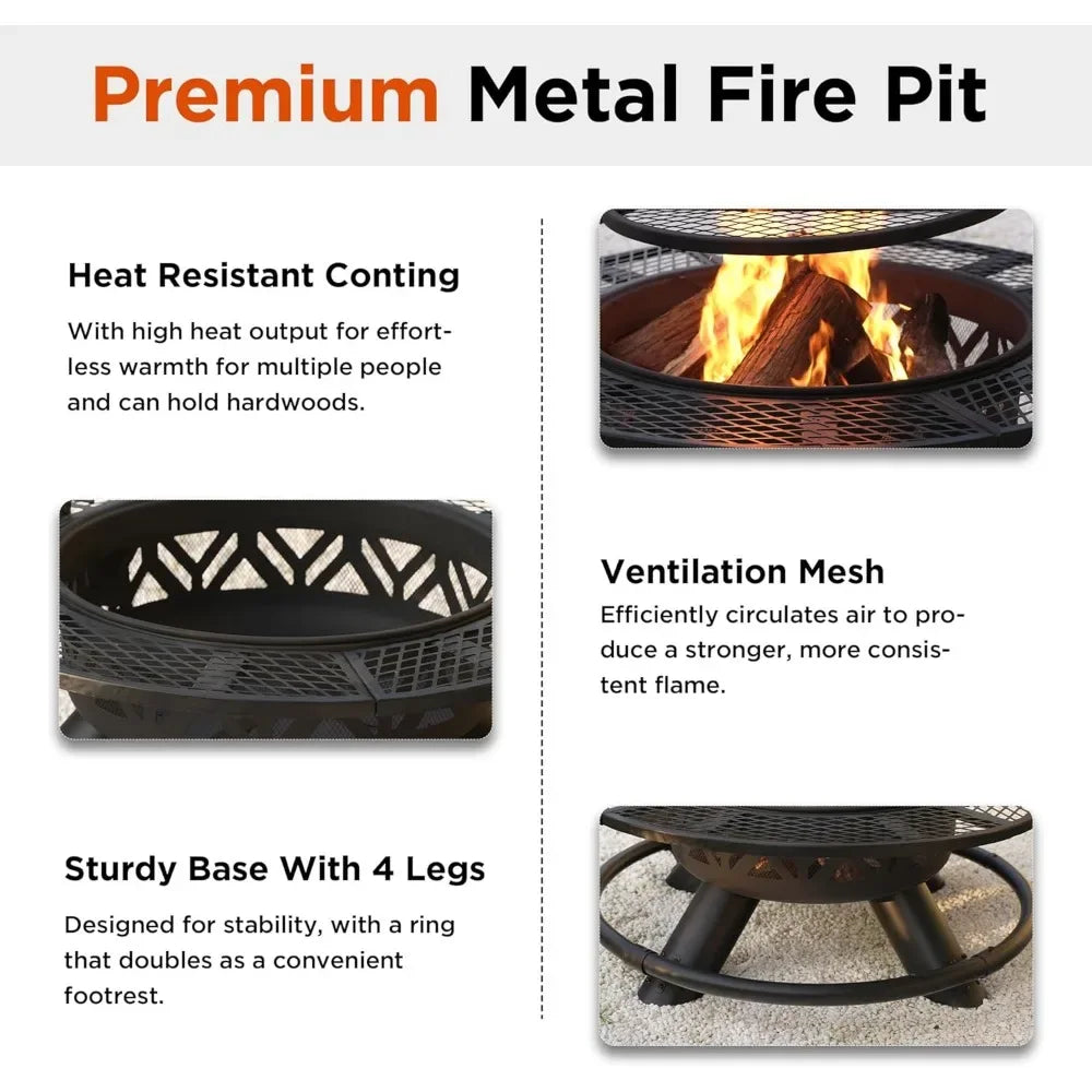 47" Outdoor Fire Pit with Adjustable Grill, 2-in-1