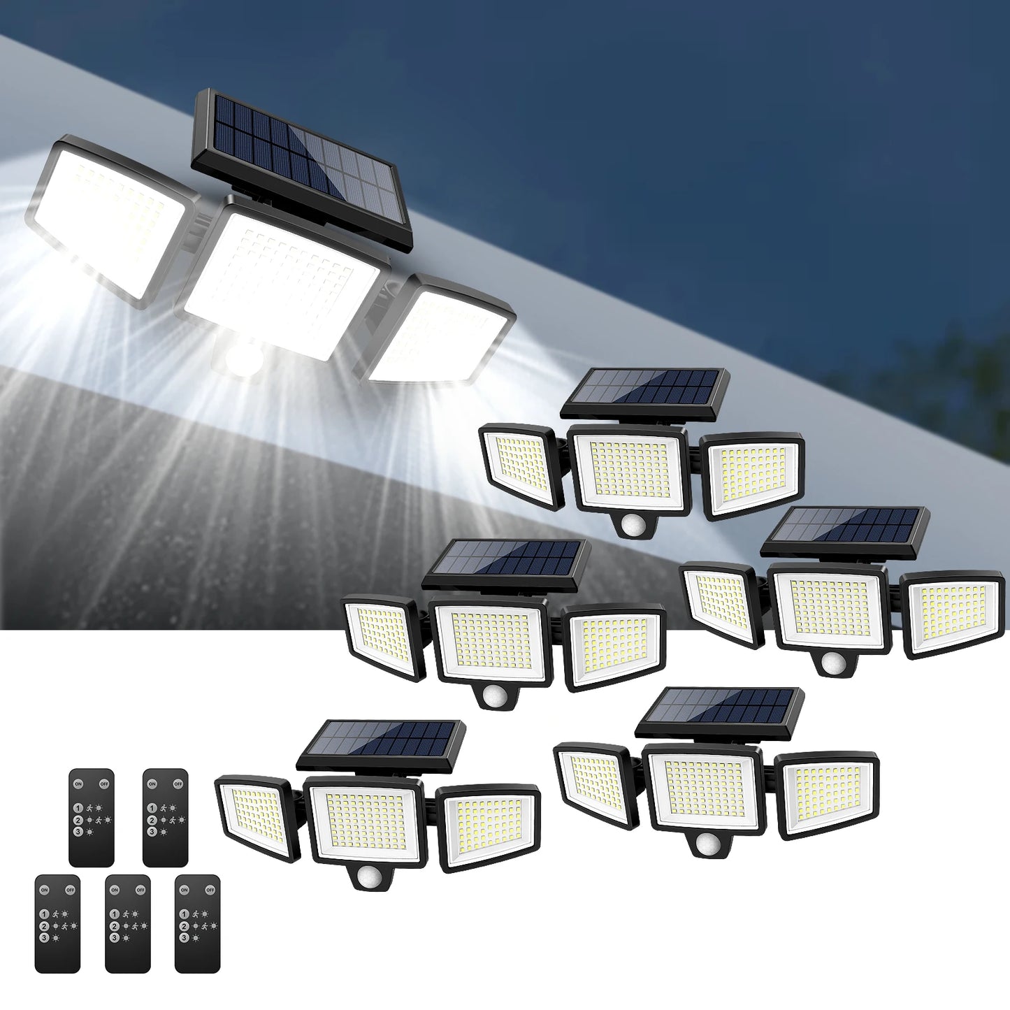Outdoor Waterproof Solar Light with Motion Sensor 3-Head 200+ LEDs Security Light