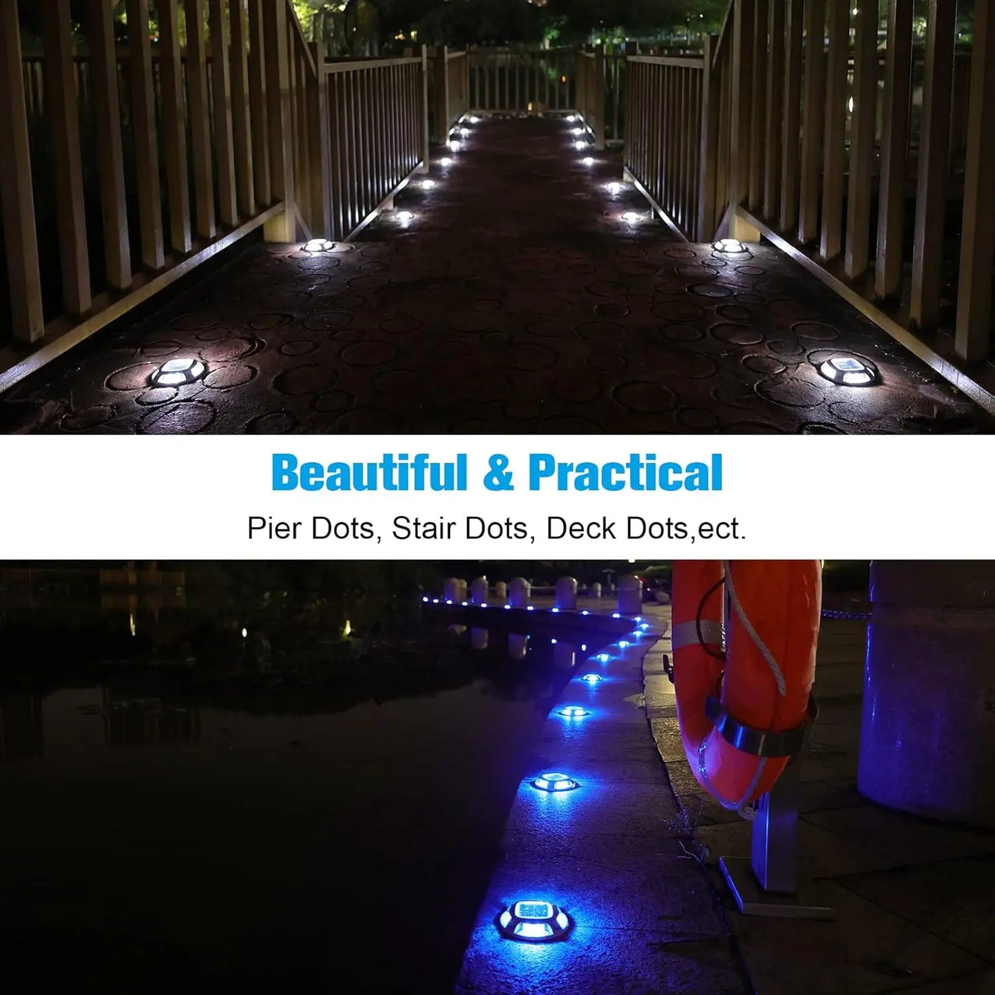Solar Dock Marine Lights 12 Pack,2 Colors in 1,Outdoor LED Waterproof Driveway Marker Deck Lights