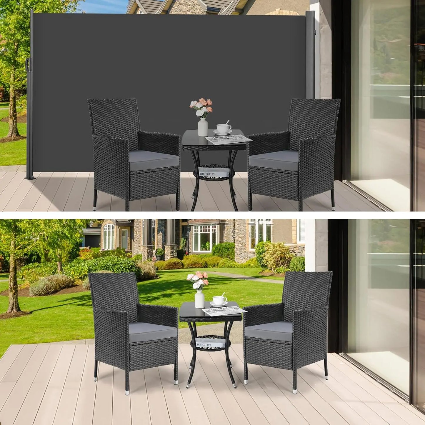 Retractable Side Awning, UV Resistant Waterproof Privacy Screen Dark Grey