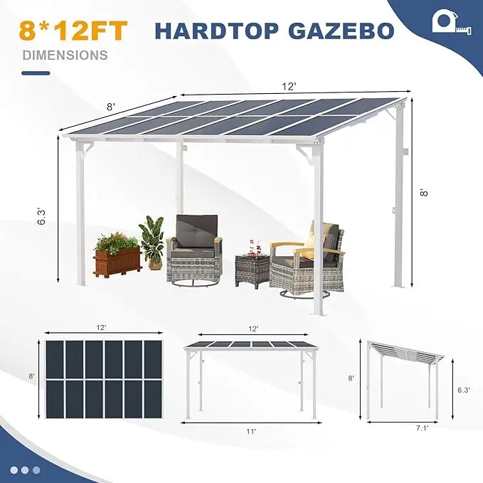 10' x 14' Wall Mounted Lean to Metal Awnings with Sloped Roof, White Outdoor