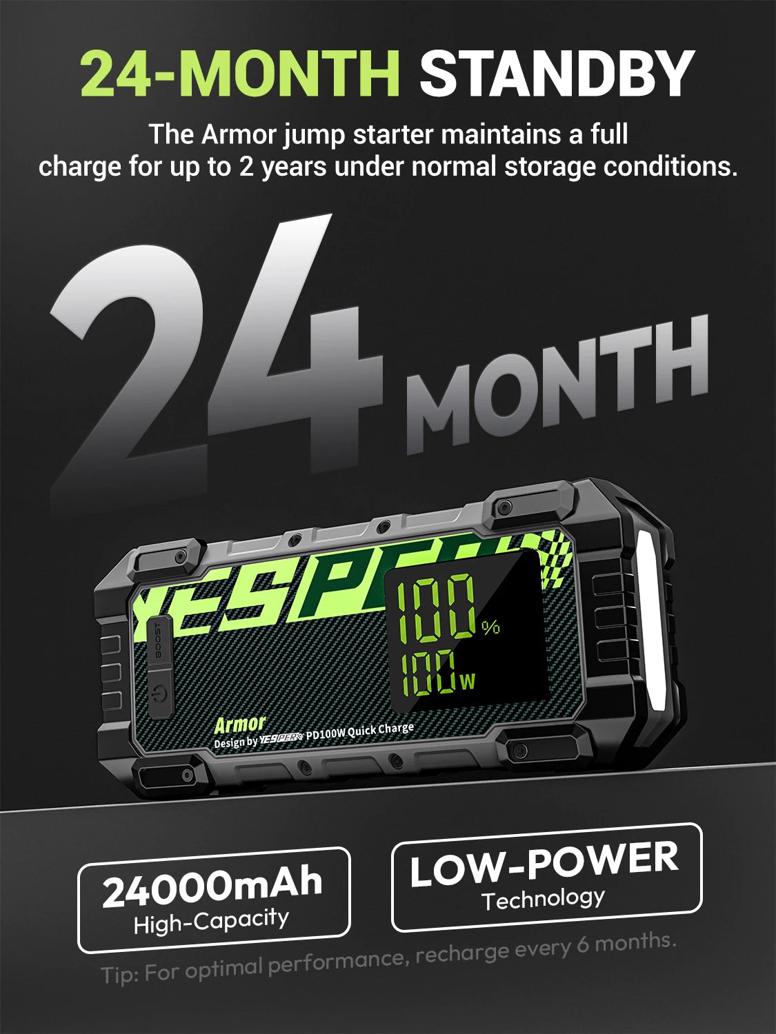 Heavy Duty Jump Starter for Diesel Truck SUV –Power Bank, Gas Diesel, 3 Mode Light