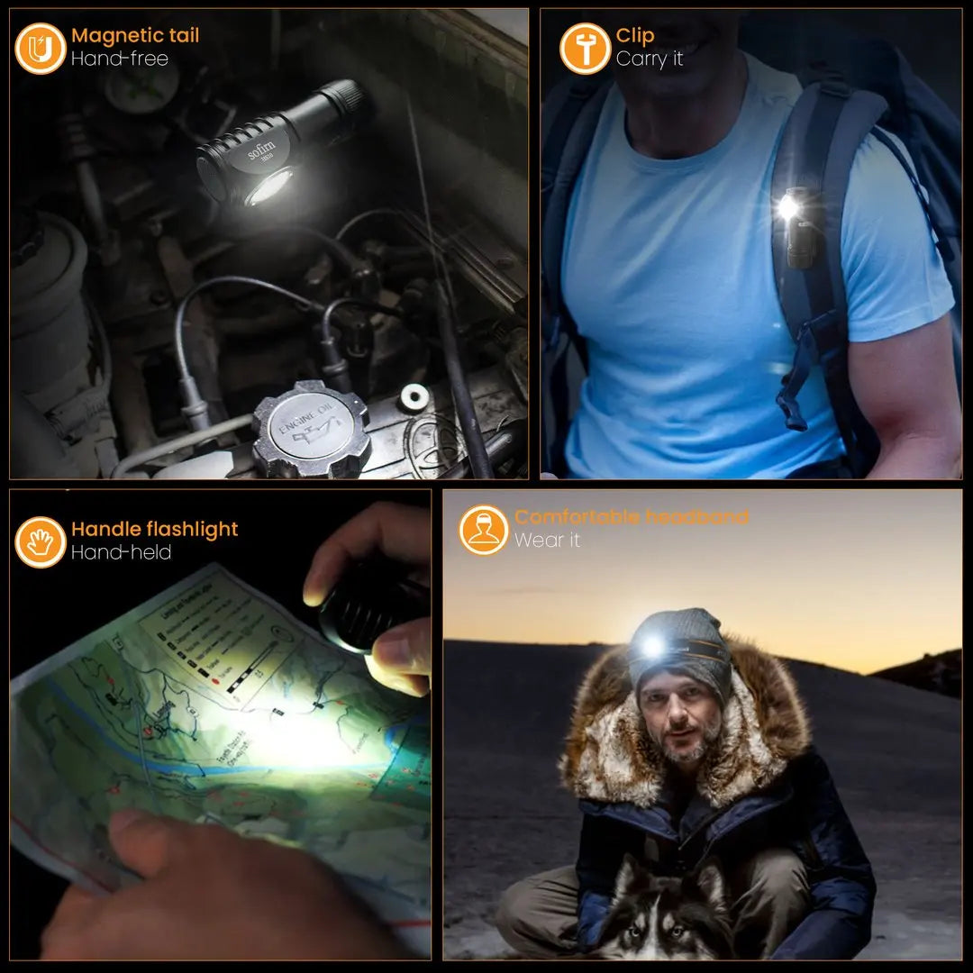 LED Headlamp USB C Rechargeable Mini Flashlight with Magnet Tail Cap