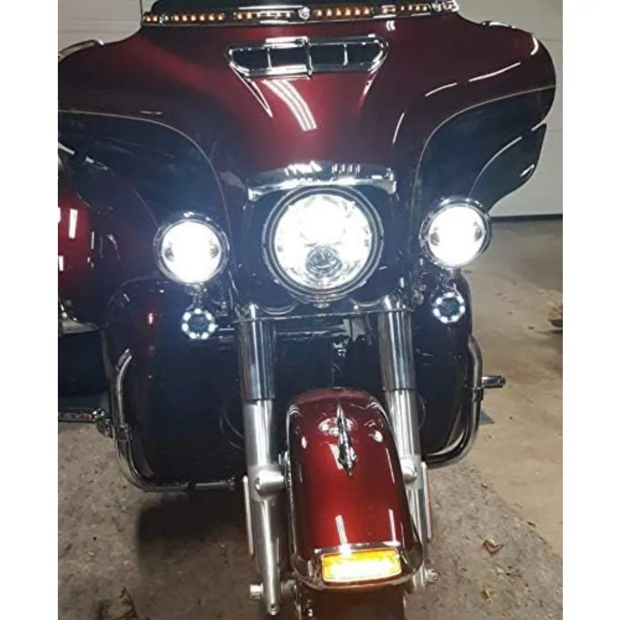 2 Inch Front LED Turn Signals w/Running Light Ring Covers for Harley Davidson - Chrome