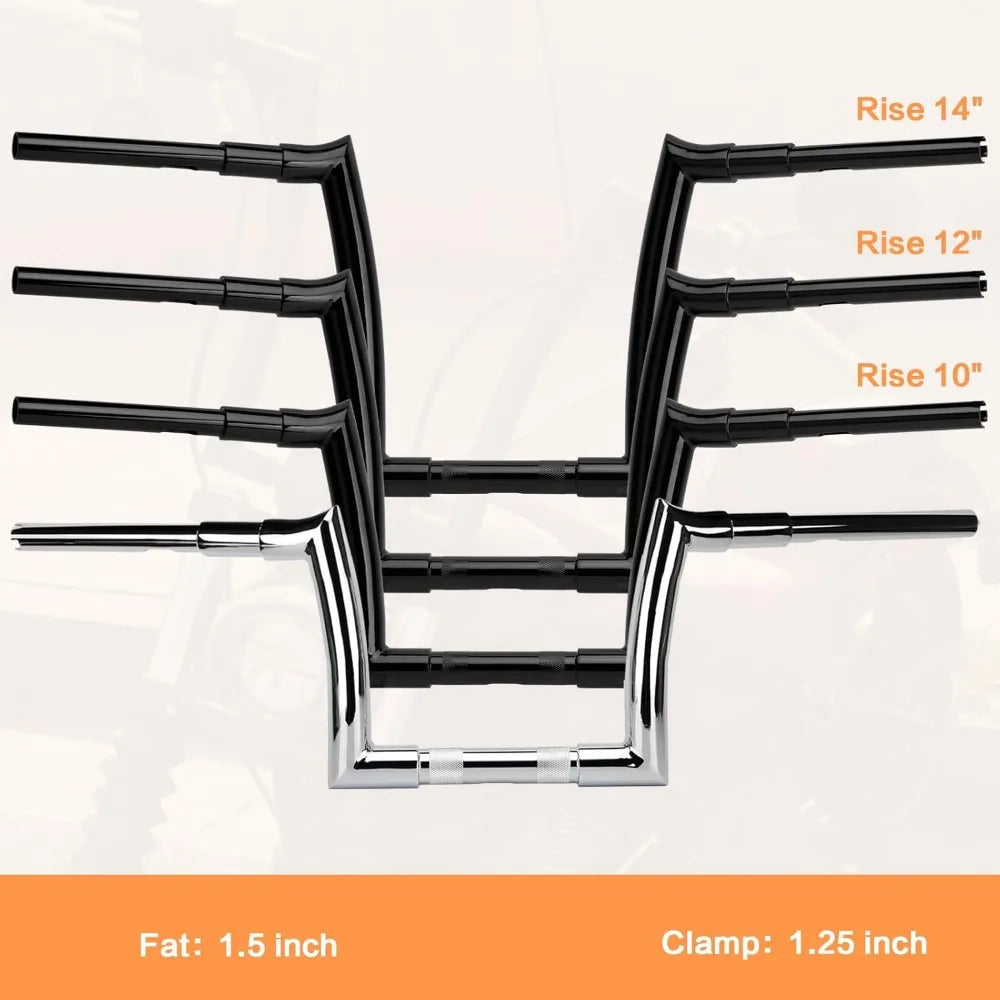 10" Rise Ape Hanger Handlebar 1.5" Fat 1.25" Meathook for Harley 2015-2023 Road Gl