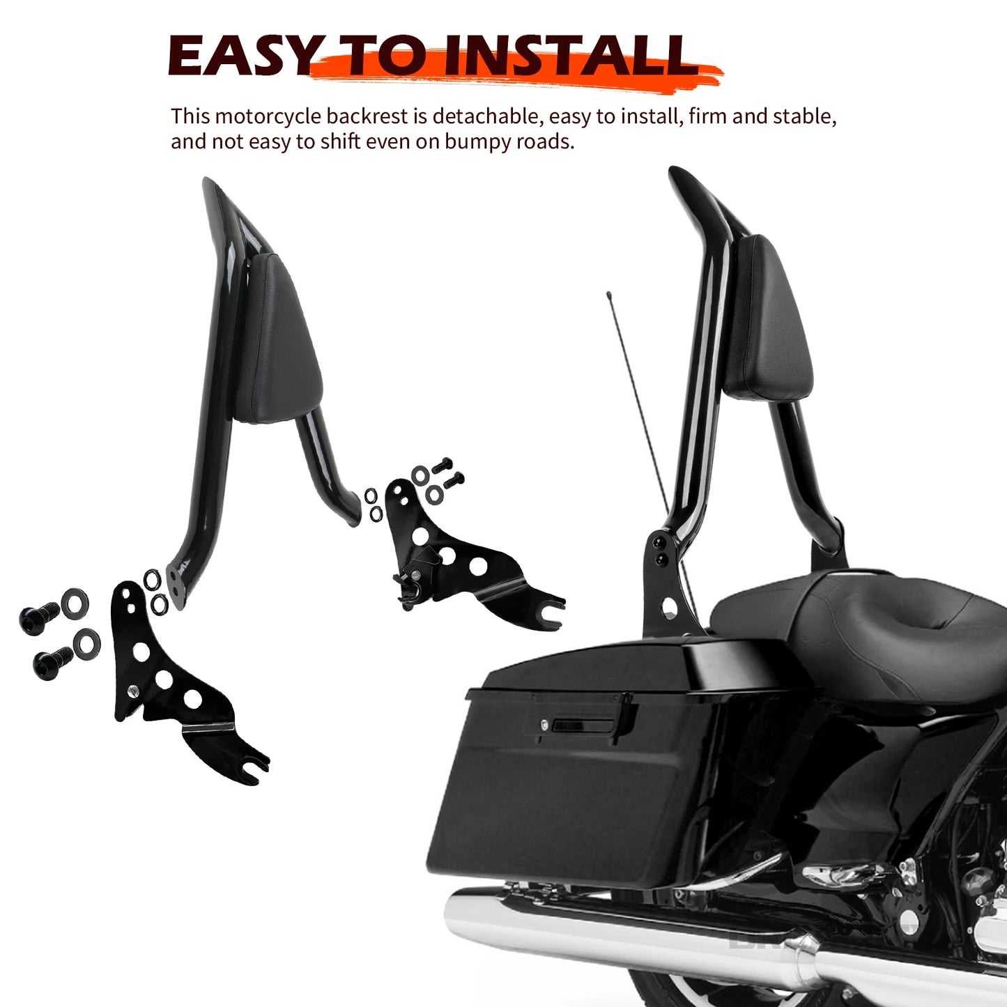 Motorcycle 22'' Black Detachable Backrest For Harley Touring Electra Street Glide FLHR 09-2023