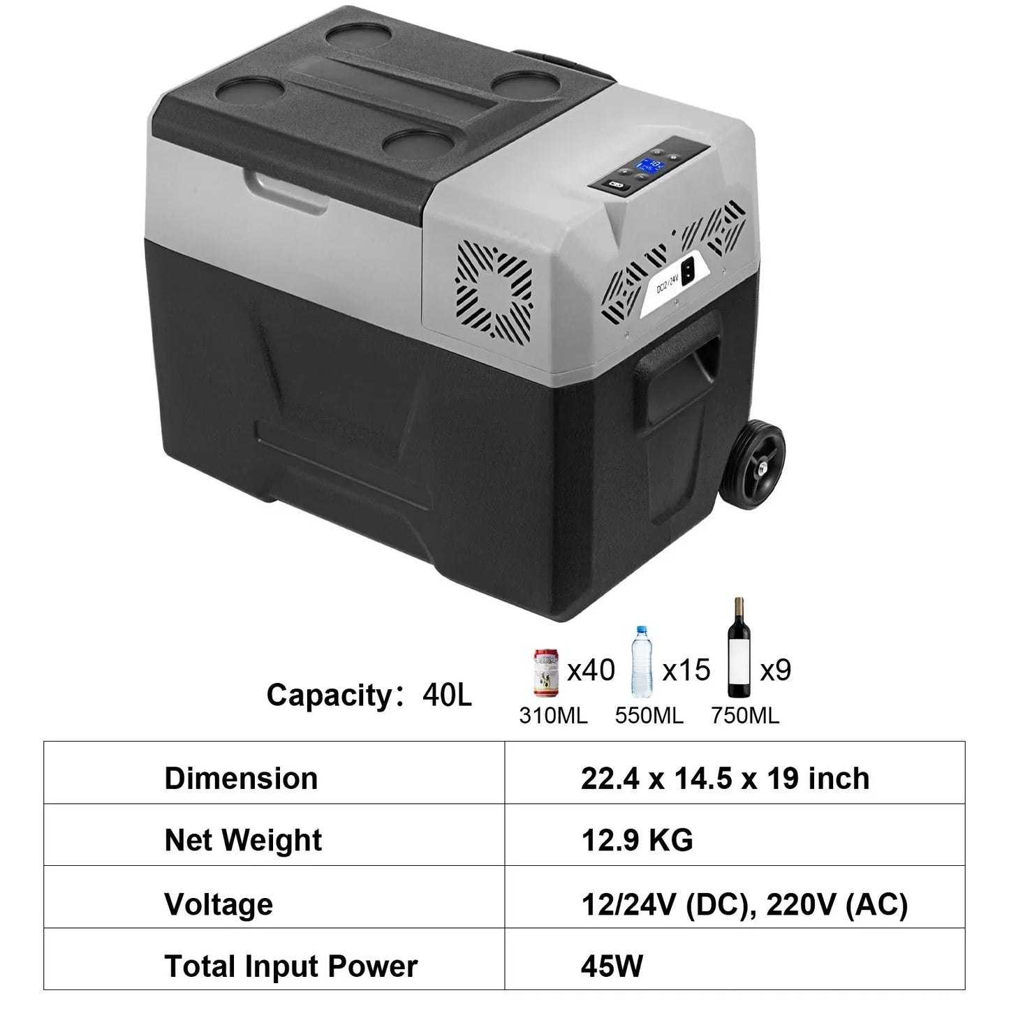 Car Refrigerator, 12V Car Fridge, -4℉-50℉ Adjustable Range,12/24V DC and 100-240V AC Compressor Cooler for Outdoor