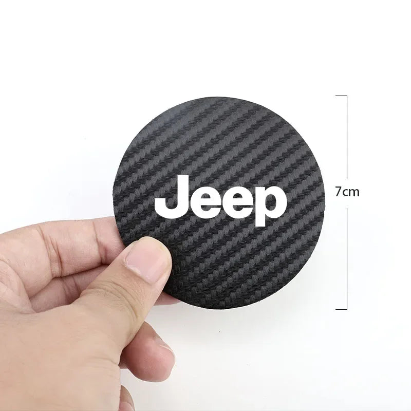2Pcs Carbon Leather Water Cup Pad Anti-noise Coaster Mat For Jeep