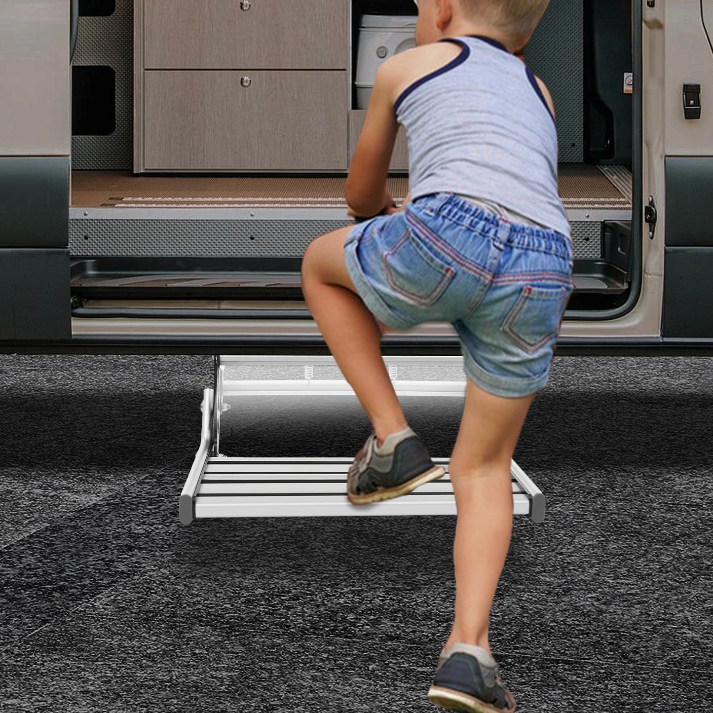 Folding RV Step Silver Aluminum Alloy with 12V LED Light