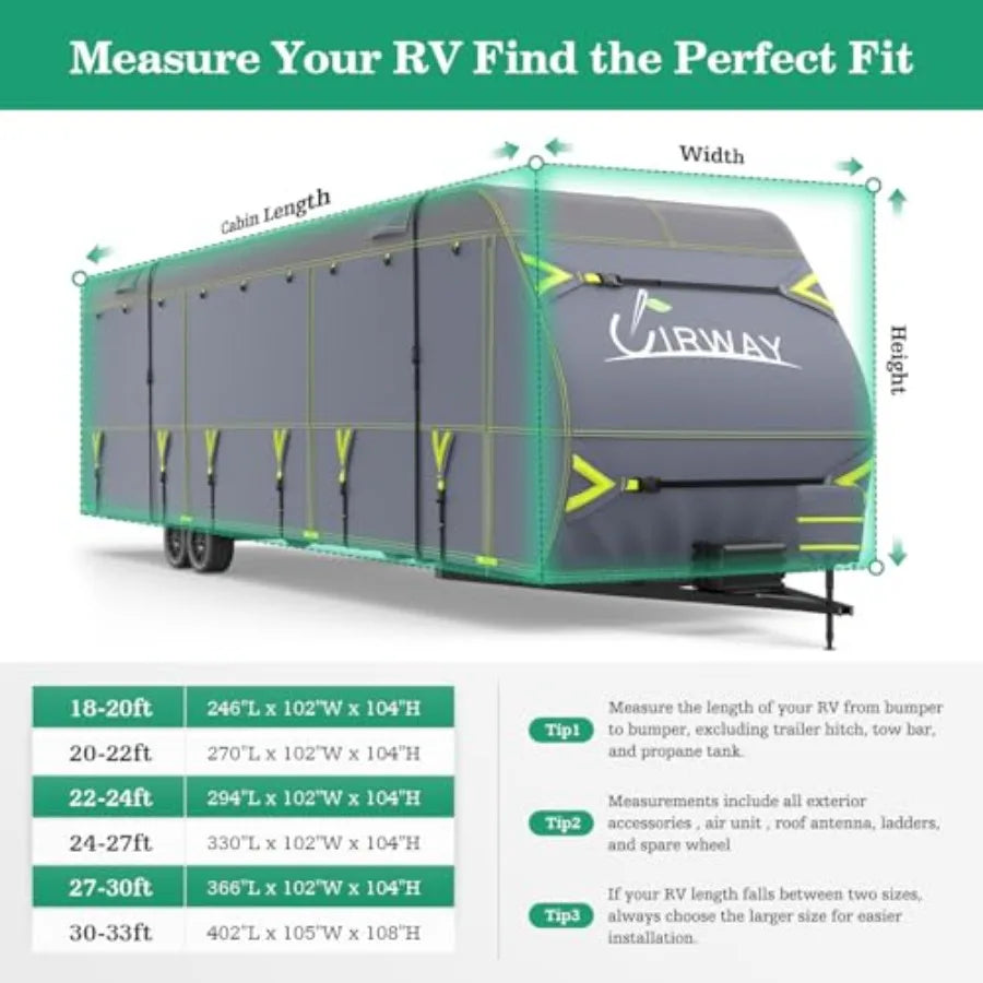 RV Cover 22-24ft Upgraded Waterproof Windproof Rip-Stop Heavy Duty Winter Camper Cover with 4 Tire Covers Tongue Jack