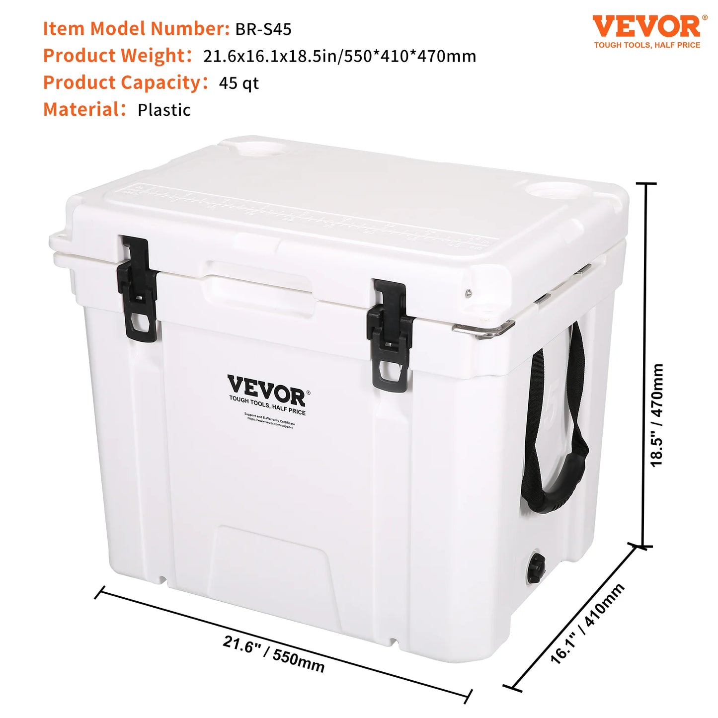 25/33/45/52QT Portable Hard Cooler Fully Insulated Ice Chest Cooling Box Goods Basket