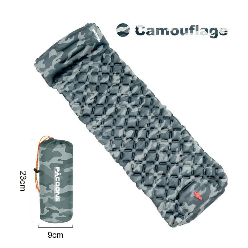 Outdoor Sleeping Pad Camping Inflatable Mattress Built-in Pump With Headrest