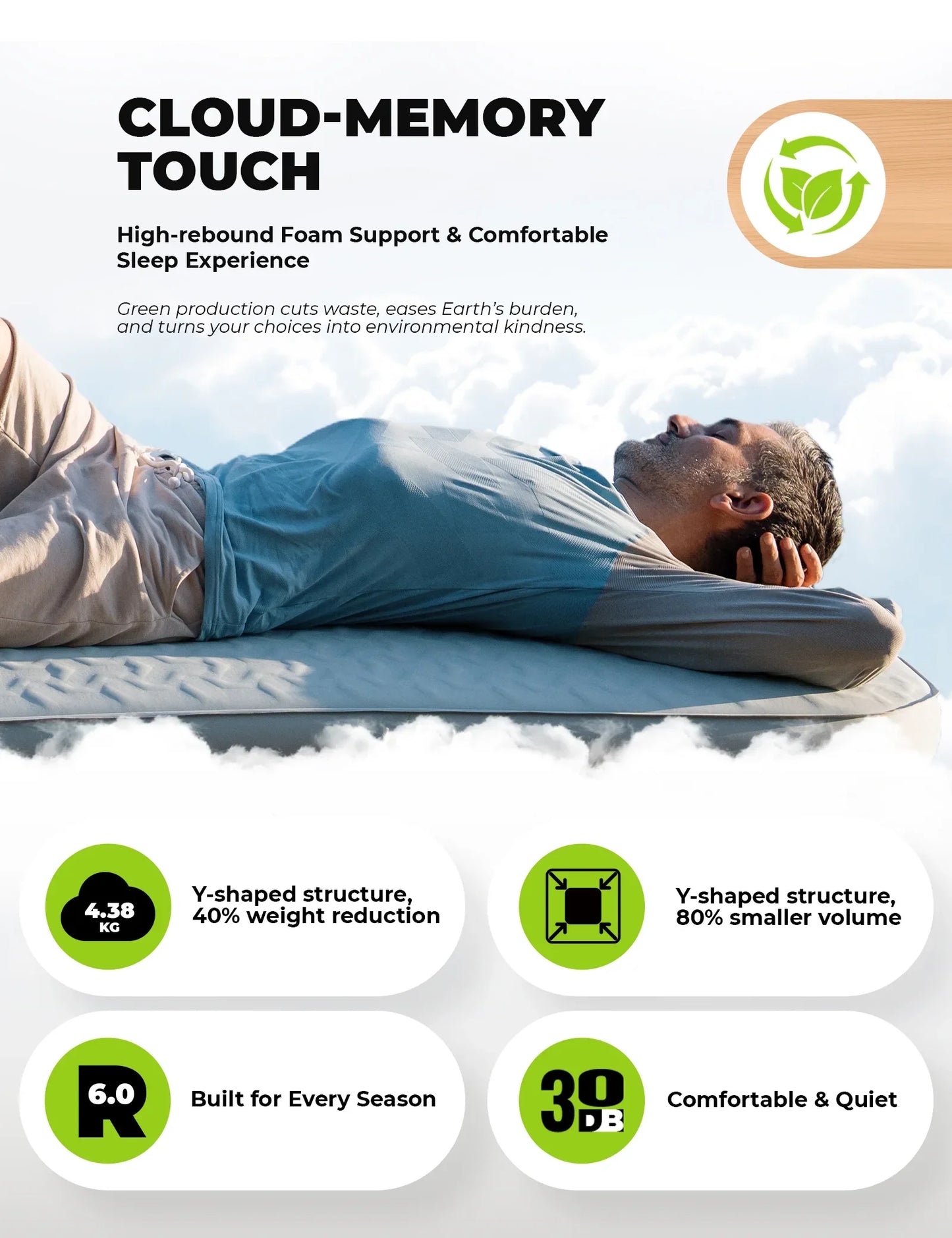 Portable Inflating Sleeping Pad with Foam for Camping