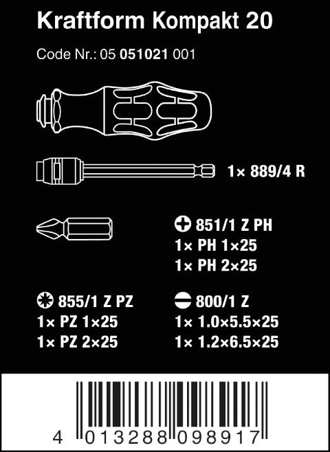 Wera Kraftform Kompakt 20 Combination Driver Magazine and Pouch Set 05051021001
