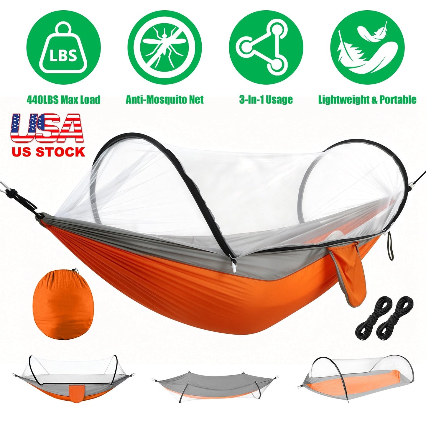 Camping Hammock with Mosquito Net 3-in-1 Portable 440lbs