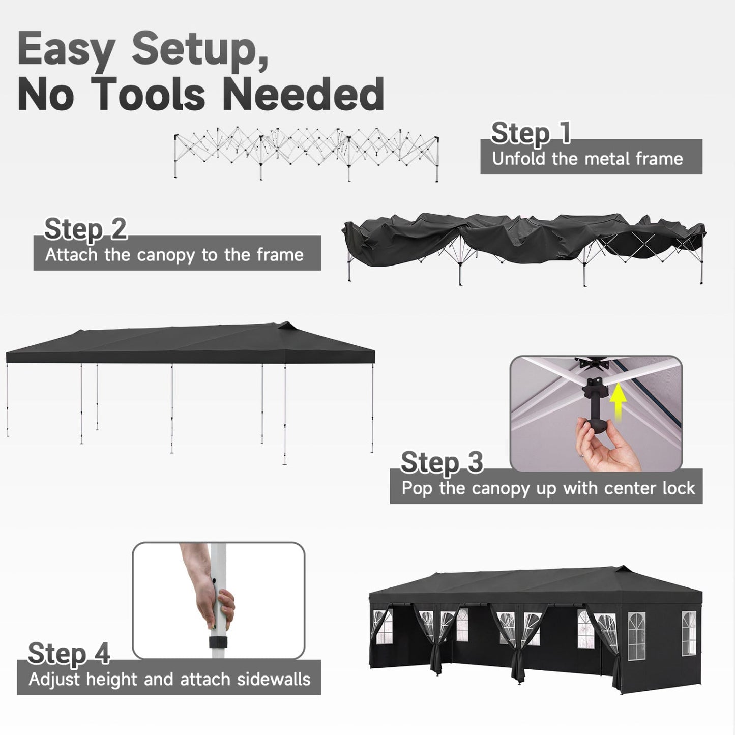 Pop Up Canopy Tent 10x30 FT with 8 Sidewalls