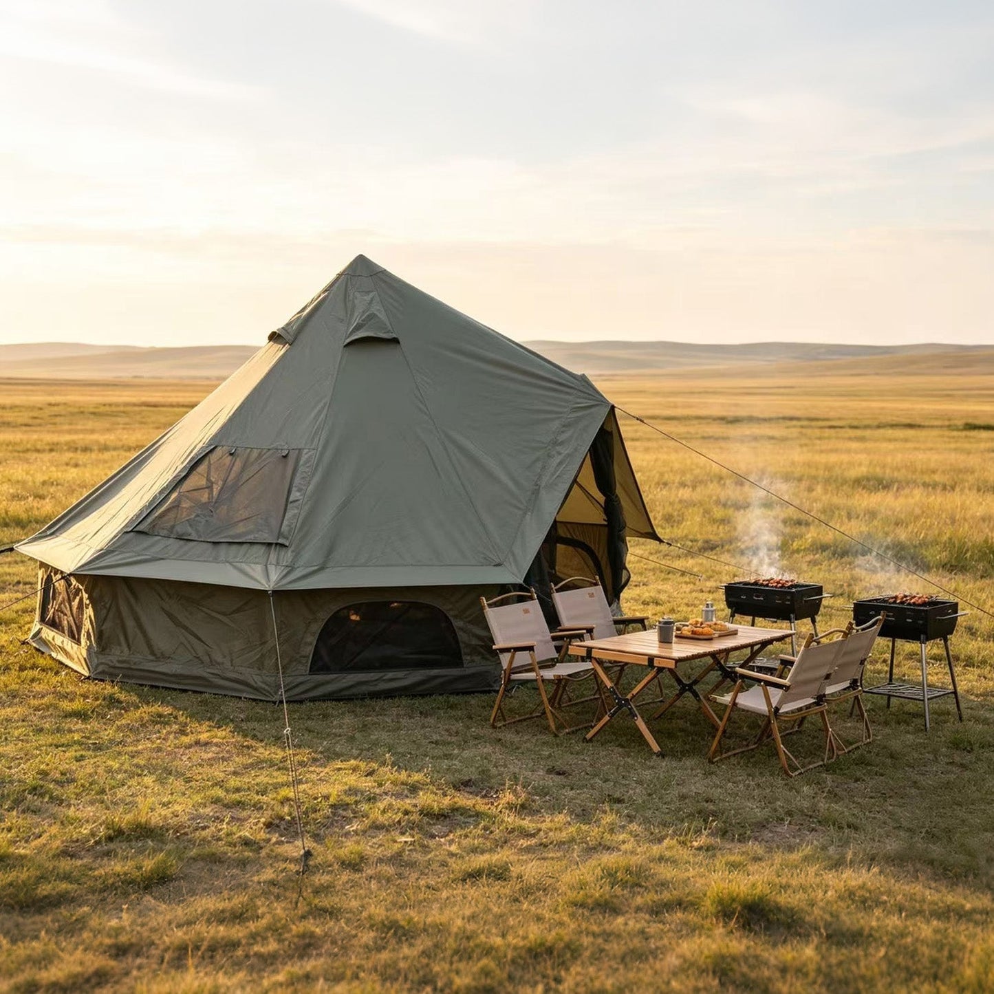 Oxford Bell Tent 13.1FT with Stove Jack for Family Camping