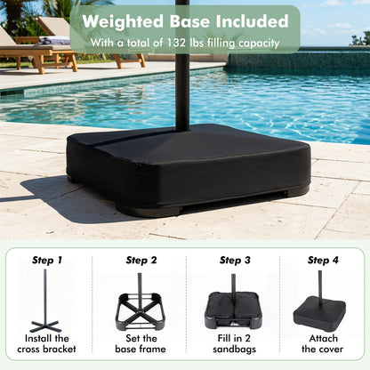 Double-Sided Patio Umbrella 15x9 ft with Solar LED Lights