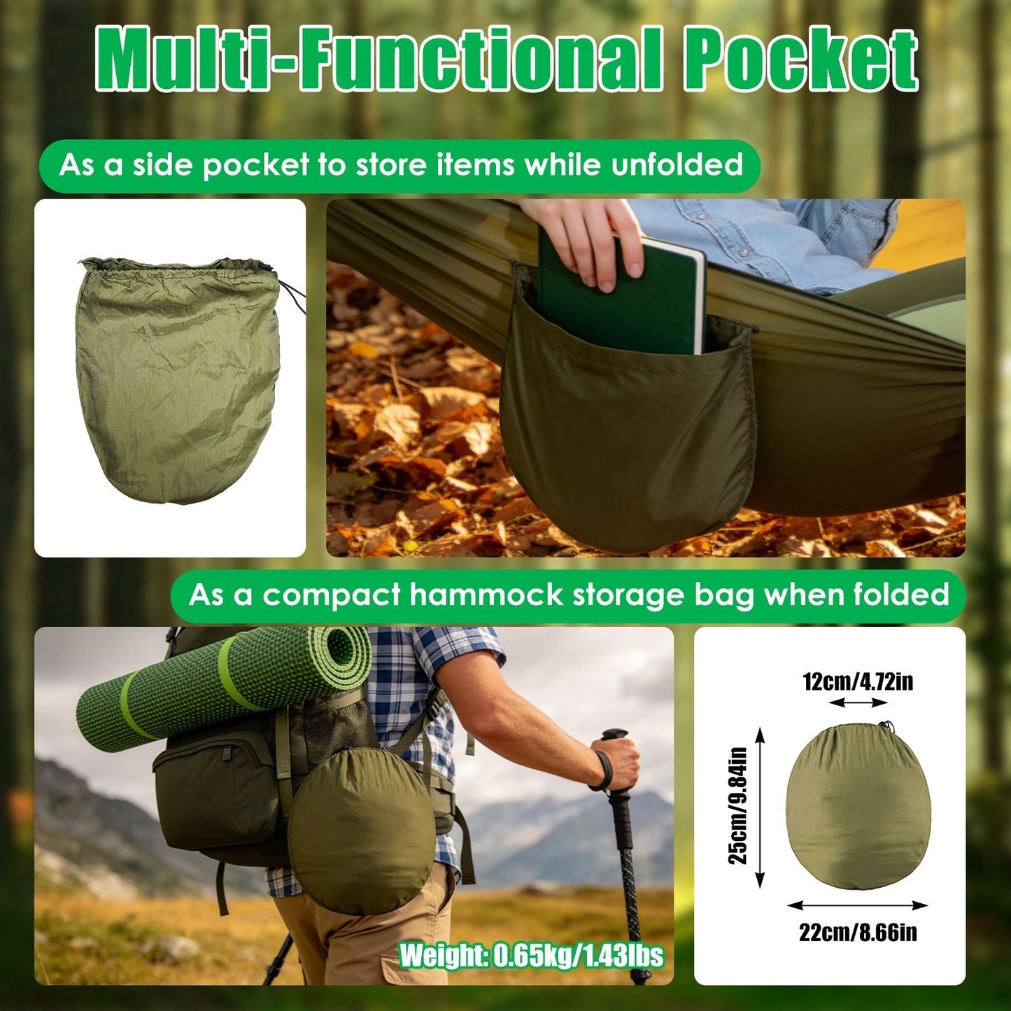 Camping Hammock with Mosquito Net 3-in-1 Portable 440lbs