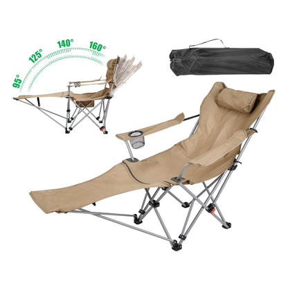 Reclining Camping Chair with Footrest 4-Position Adjustable Outdoor Folding Chair Heavy Duty Portable Camping Lounge Chair with Headrest Cup Holder &