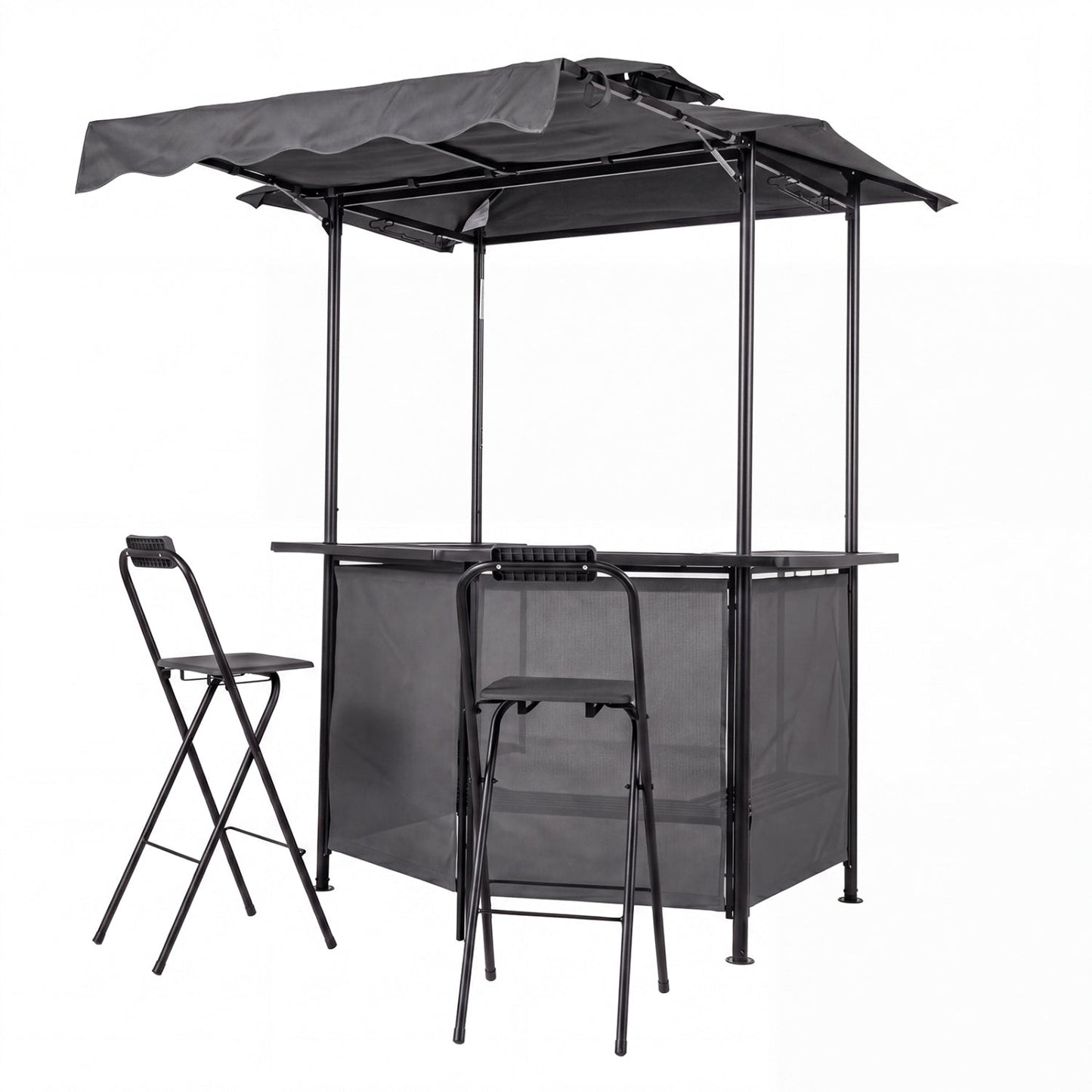 3-Piece Patio Bar Set Outdoor Grill Gazebo and 2 Folding Bar Stools