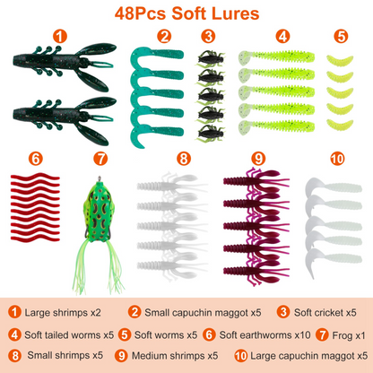 383Pcs Fishing Lures Tackle Box Bass Fishing Animated Lure Crankbaits Spinnerbaits Soft Plastic Worm Saltwater Freshwater Fishing Kit