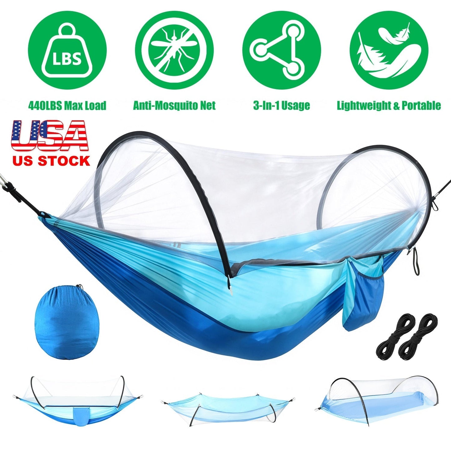 Camping Hammock with Mosquito Net 3-in-1 Portable 440lbs