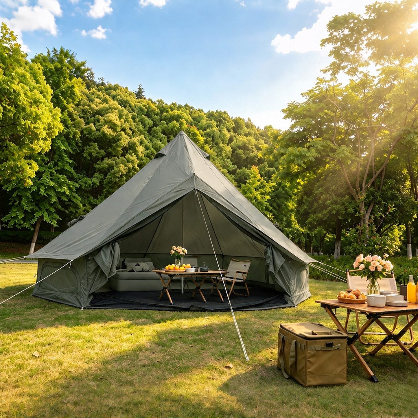 Oxford Bell Tent 13.1FT with Stove Jack for Family Camping