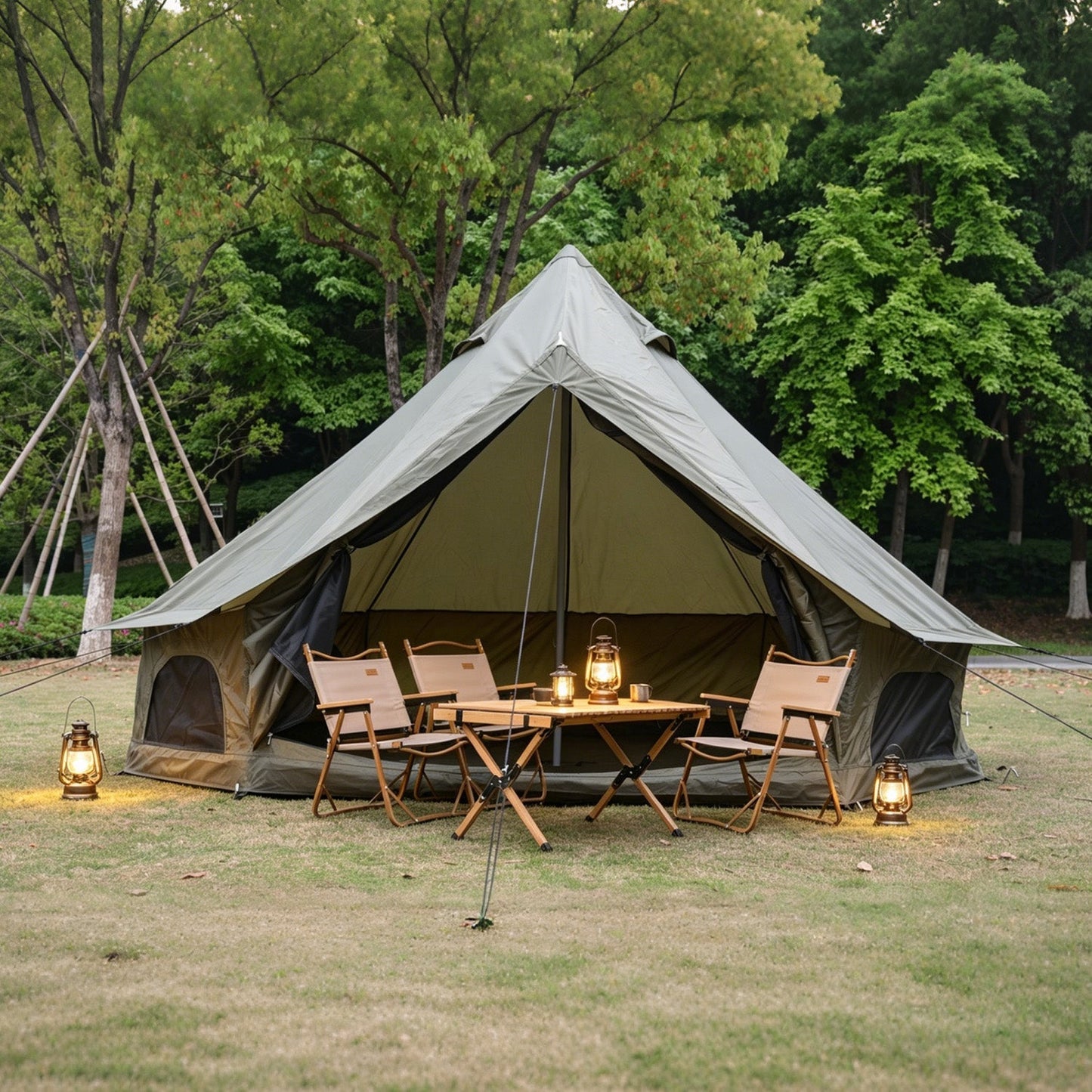 Oxford Bell Tent 13.1FT with Stove Jack for Family Camping