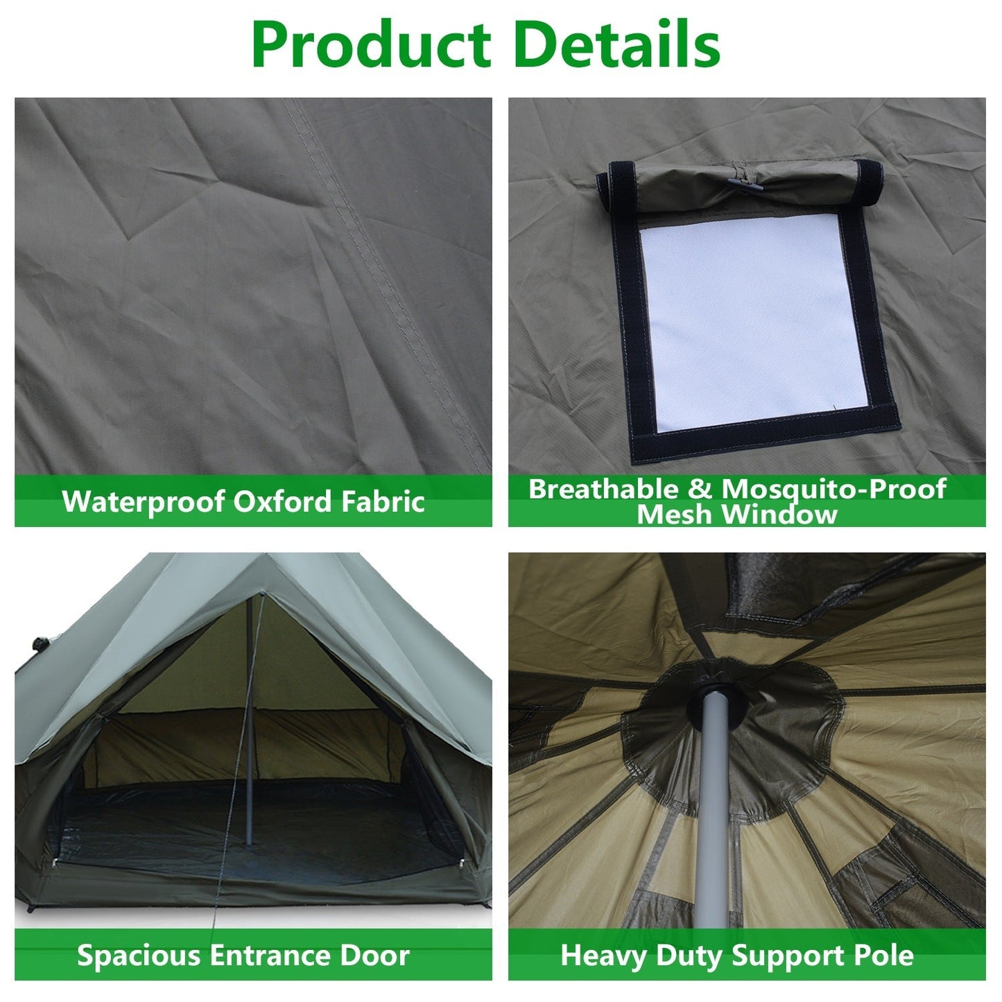Oxford Bell Tent 13.1FT with Stove Jack for Family Camping