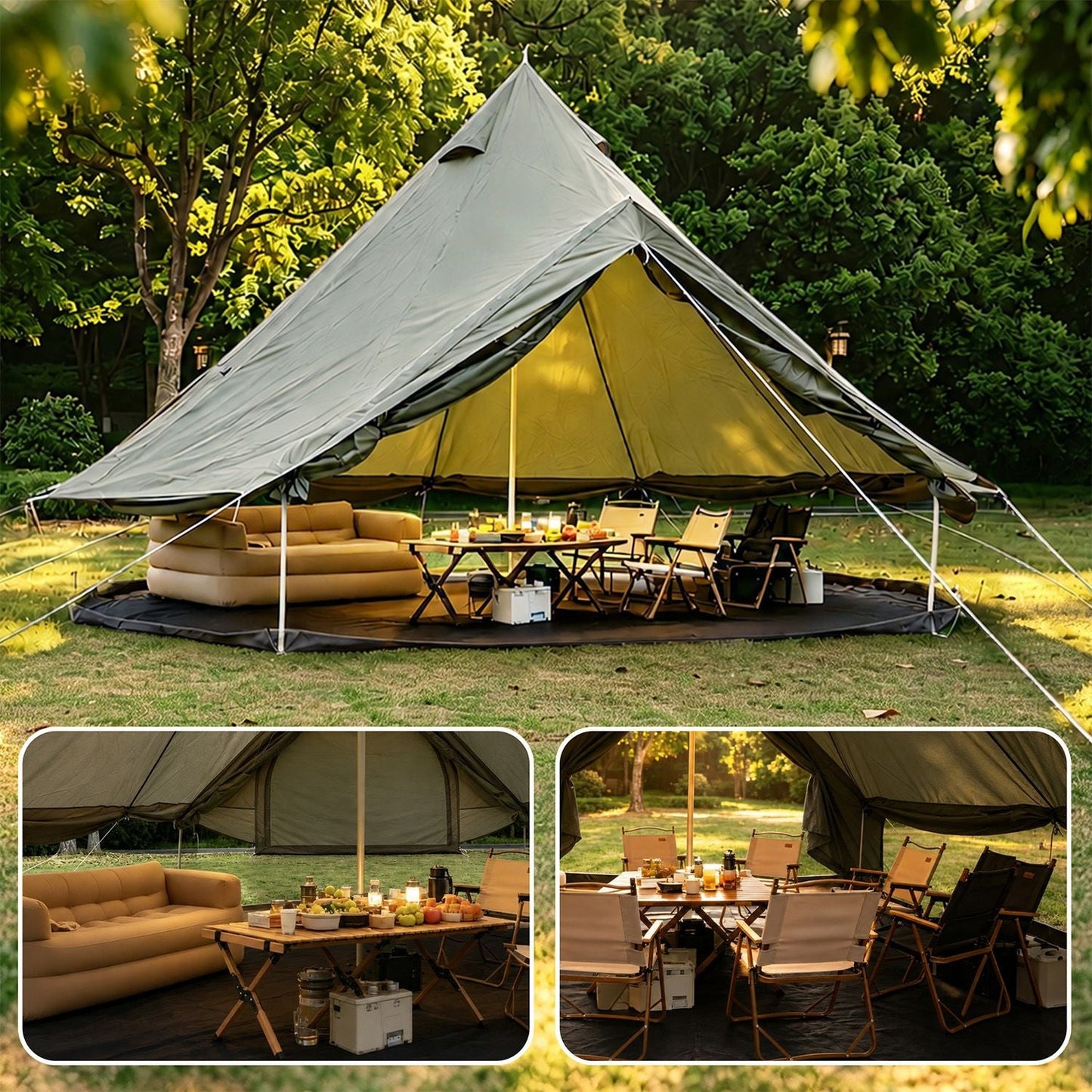 Oxford Bell Tent 13.1FT with Stove Jack for Family Camping