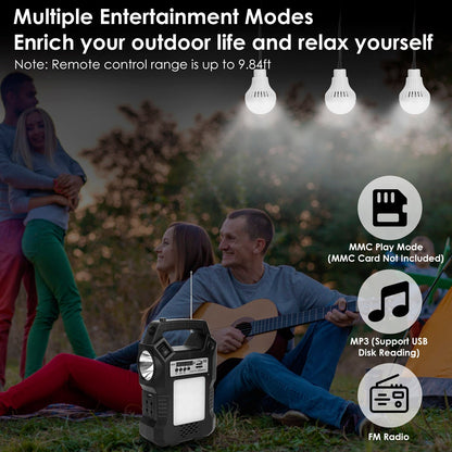 Portable Solar Power Station Rechargeable Backup Power Bank w/Flashlight 3 Lighting Bulbs For Camping Outage Garden Lamp