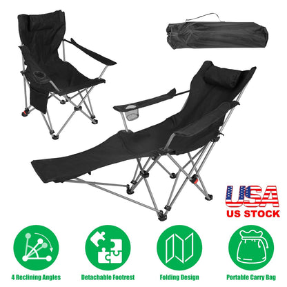 Reclining Camping Chair with Footrest 4-Position Adjustable Outdoor Folding Chair Heavy Duty Portable Camping Lounge Chair with Headrest Cup Holder &