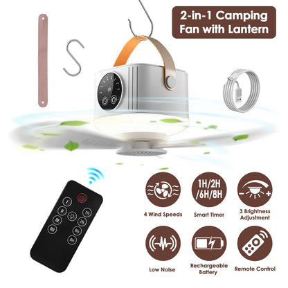 Rechargeable Tent Ceiling Fan with LED Light & Remote Control