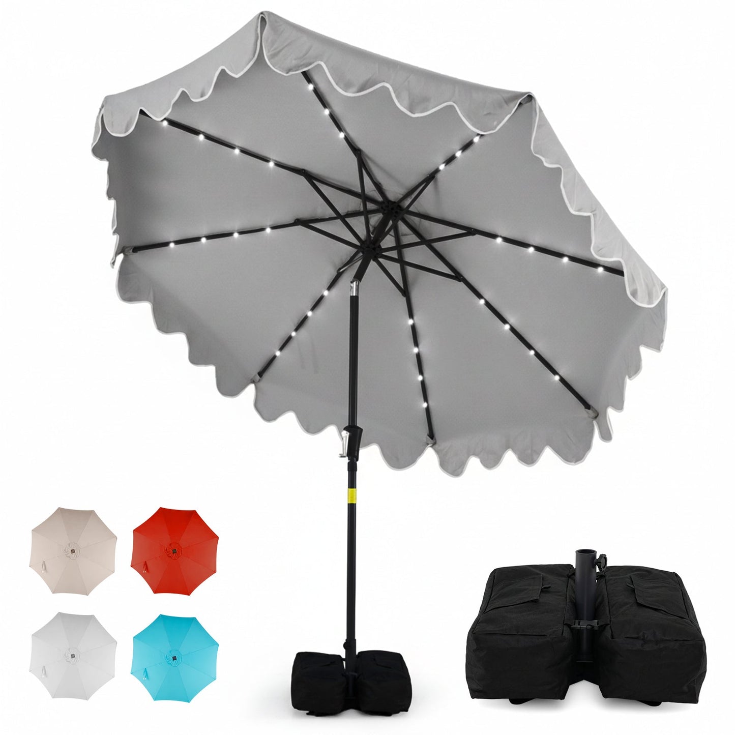 9 FT Outdoor Patio Umbrella with Solar LED Lights and Weighted Base