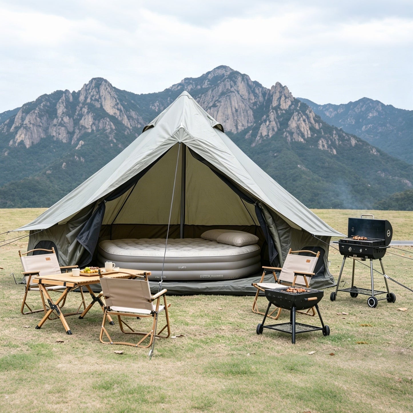 Oxford Bell Tent 13.1FT with Stove Jack for Family Camping