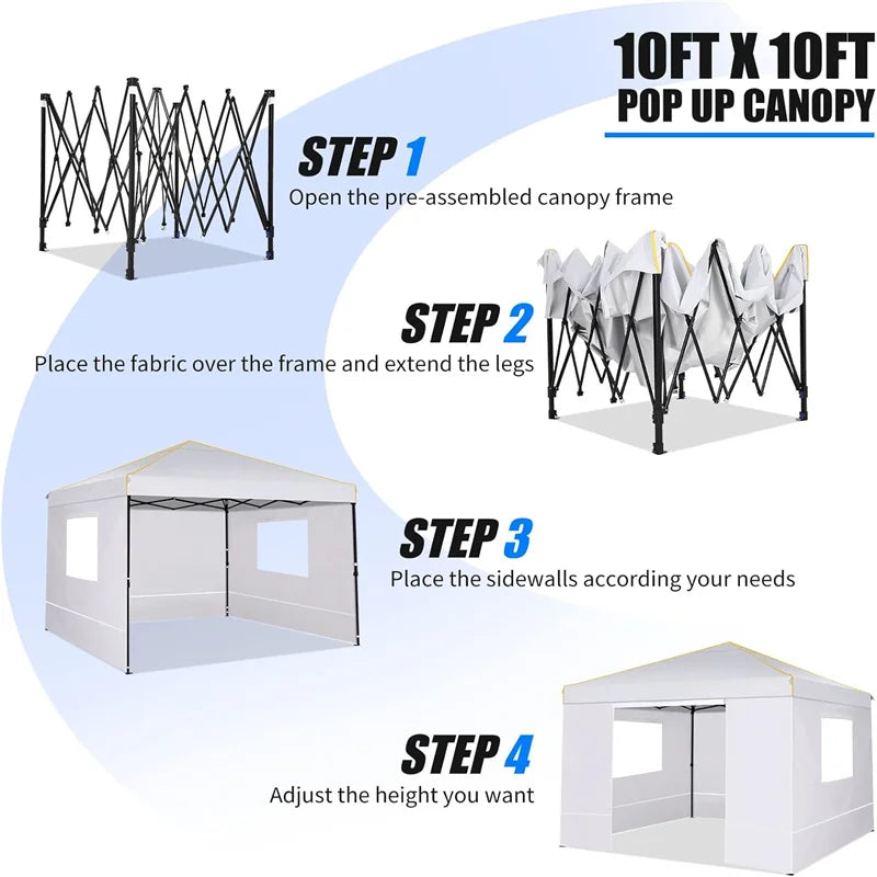 10x10FT Pop Up Canopy Tent with Sidewalls and Roll-up Ventilated Windows with Mosquito net, Outdoor Instant Gazebo