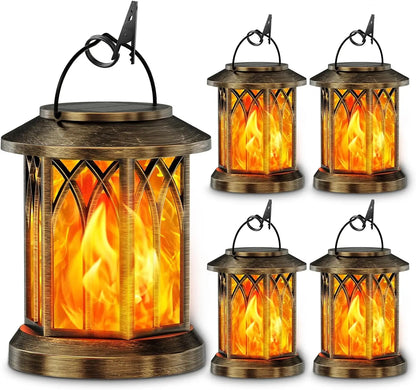 Waterproof Flickering Flame Solar Lantern Outdoor, Auto On/Off Hanging Bronze