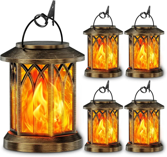 Waterproof Flickering Flame Solar Lantern Outdoor, Auto On/Off Hanging Bronze