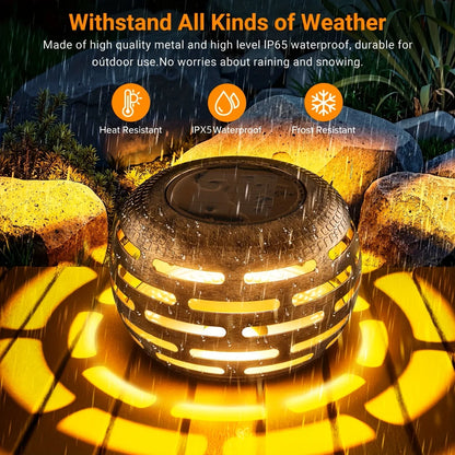 Solar Lanterns Hollow Out Retro Metal Solar Lights Outdoor Waterproof Light Flickering Solar LED