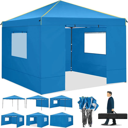 10x10FT Pop Up Canopy Tent with Sidewalls and Roll-up Ventilated Windows with Mosquito net, Outdoor Instant Gazebo