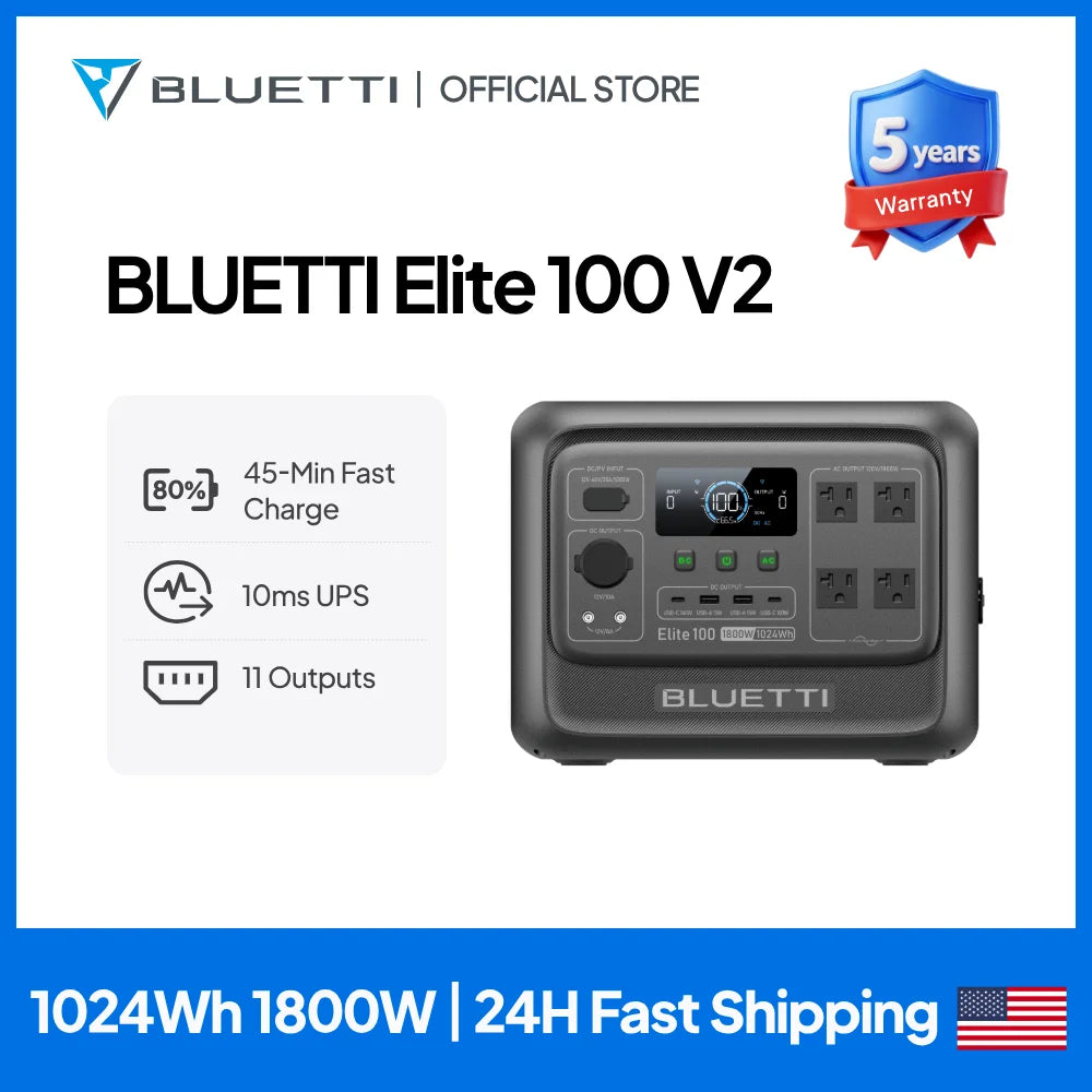 Elite 100 V2 Portable Power Station 1800W 1024Wh with Multiple Outputs for Outdoors & Emergency Use