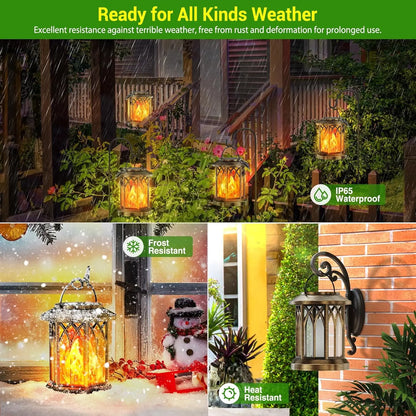 Waterproof Flickering Flame Solar Lantern Outdoor, Auto On/Off Hanging Bronze
