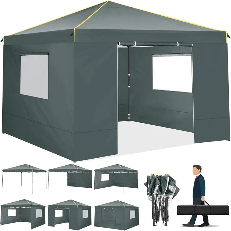 10x10FT Pop Up Canopy Tent with Sidewalls and Roll-up Ventilated Windows with Mosquito net, Outdoor Instant Gazebo