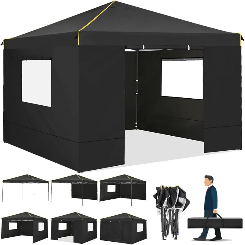 10x10FT Pop Up Canopy Tent with Sidewalls and Roll-up Ventilated Windows with Mosquito net, Outdoor Instant Gazebo