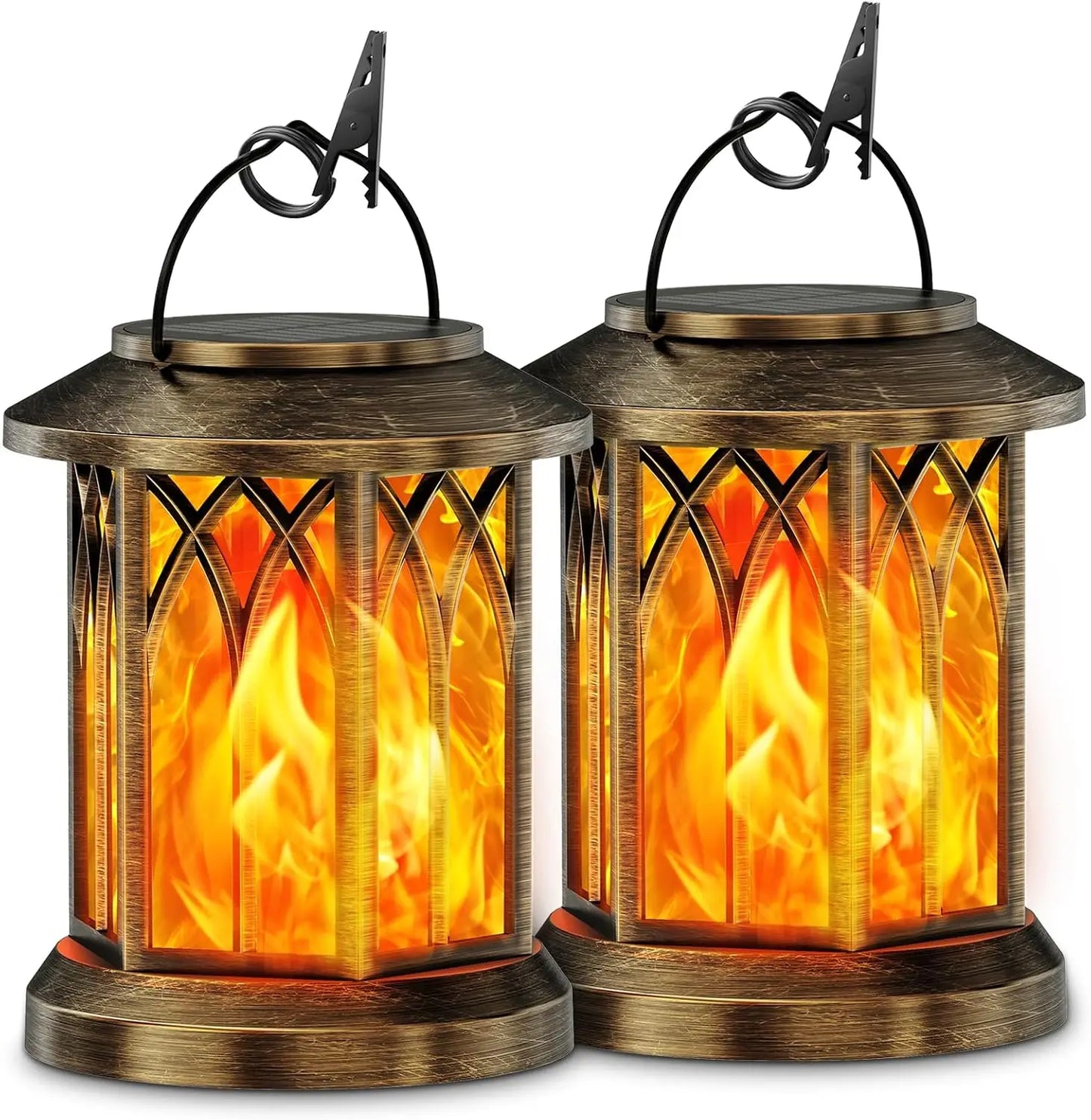 Waterproof Flickering Flame Solar Lantern Outdoor, Auto On/Off Hanging Bronze