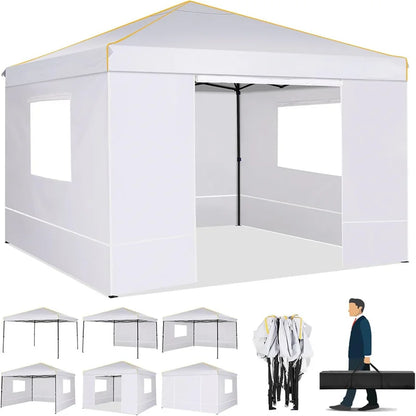 10x10FT Pop Up Canopy Tent with Sidewalls and Roll-up Ventilated Windows with Mosquito net, Outdoor Instant Gazebo